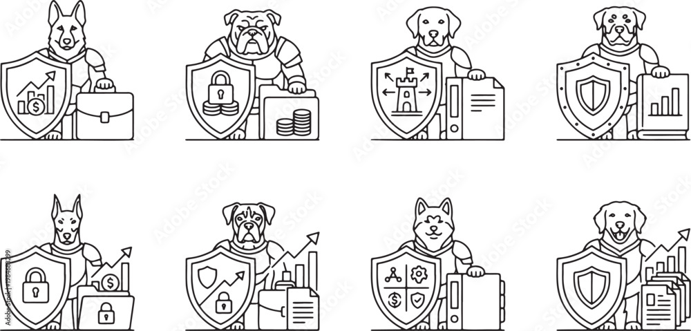 Obraz premium Guard dogs in armor protecting financial data and documents