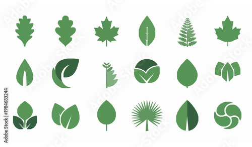 Leaf icon collection with nature ecology and environment symbols in flat vector style set