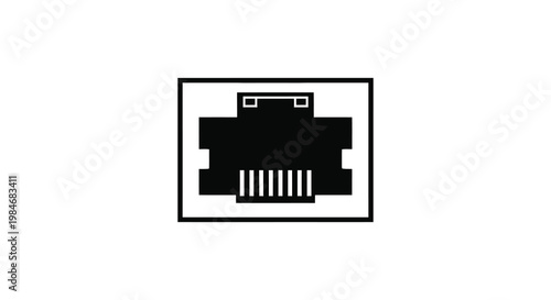 A black rj45 ethernet port depicted within a rectangular frame silhouette