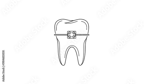Modern dental braces tooth line art vector icon design on white background