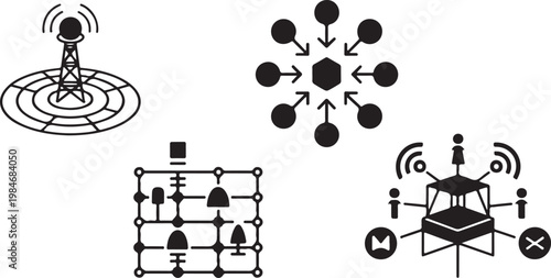 Black and white minimalist bicycle rider and chess pieces