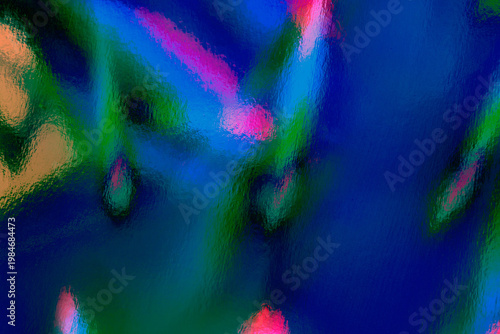 Abstract colorful glass texture with blue and neon reflections, vibrant water...