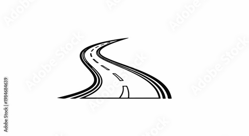 Stylized sketch of a winding road with dashed lane lines