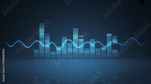 Digital equalizer audio visualizer with blue light waves on a dark background