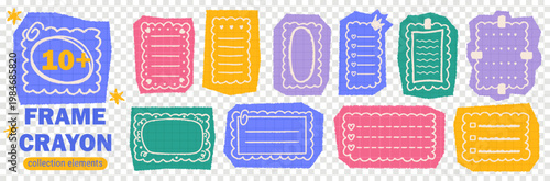 Memo cute label with bubble speech crayon and frame box scrapbook.