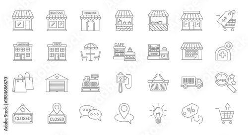 Ecommerce shopping store online icons.