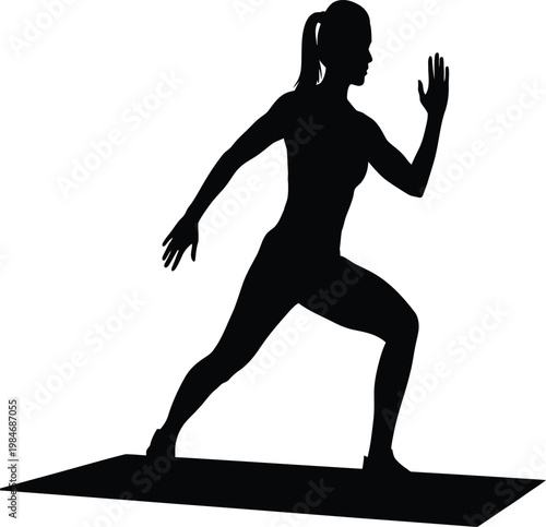 Woman push up silhouette, fitness workout pose, female exercise routine, strength training, home gym concept, healthy lifestyle, body training, sport activity illustration