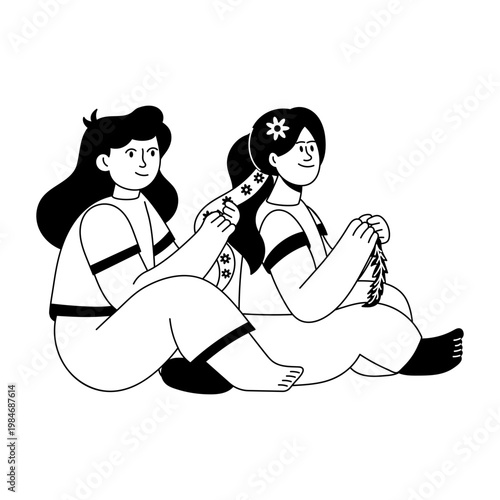 A glyph style illustration showing floral braid 
