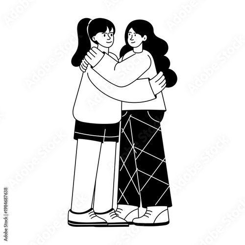 A glyph style illustration showing friends hugging 
