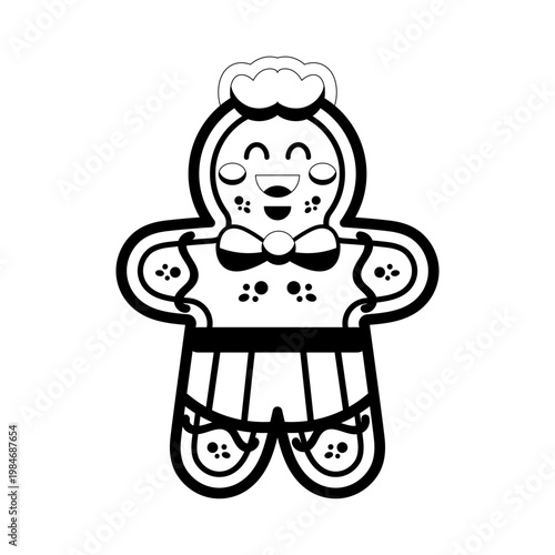 Cute Kawaii Gingerbread Girl Cookie with Skirt and Chef Hat Cartoon Clipart Illustration
