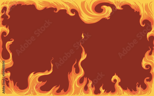 Cartoon Fire Flame Border Background with Warm Red Center