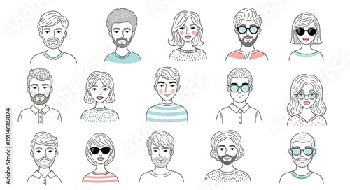 Diverse Group of Hand Drawn People Portraits Collection.