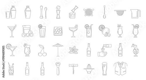 Cocktail icons and drink symbols.
