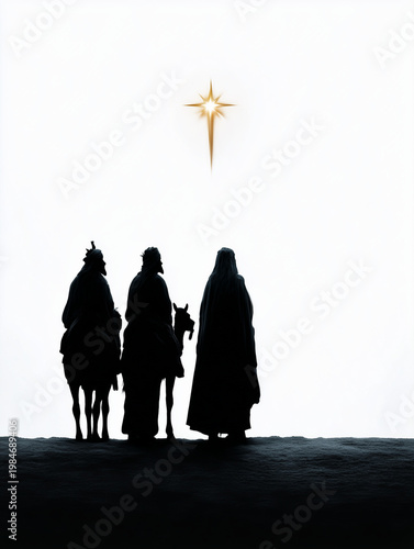 Three wise men following star of bethlehem