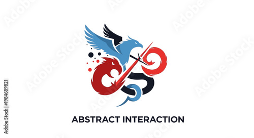 Abstract Dragon Fight Logo - Red vs Blue Creatures