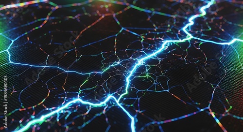 Abstract digital art of glowing energy and cracks.
