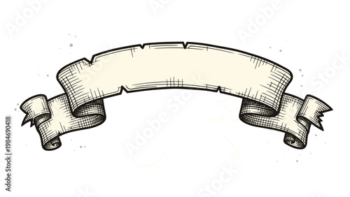 Elegant single vintage-style parchment scroll or banner with detailed engraved texture and torn edges on a clean white background.