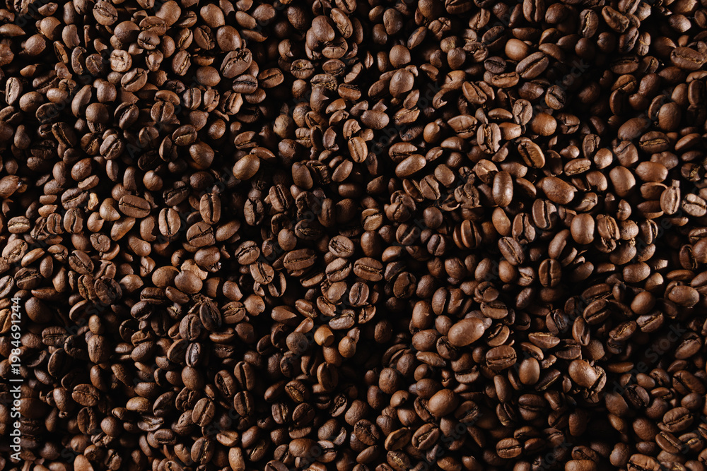 Fototapeta premium Background fresh brown Coffee beans roasted, Top view