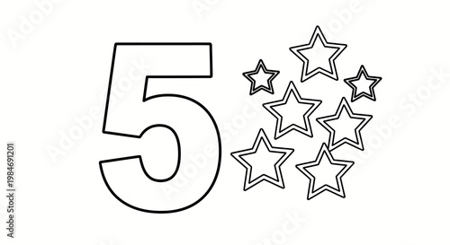 five star rating symbol with stars for review and feedback on website or app