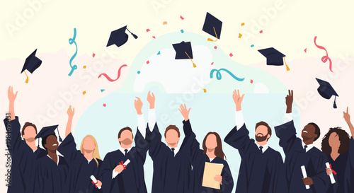 Two joyful graduates in caps and gowns celebrate their achievement, a moment of triumph and promise, perfect for educational content or congratulatory