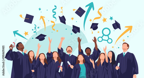 A young graduate celebrates their success with a raised diploma, radiating joy and pride. Perfect for education marketing, website content, or social 