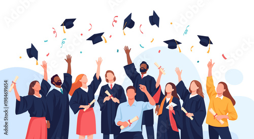 A joyful graduate raises their diploma, celebrating achievement and the promise of a bright future. Ideal for education marketing and social media.