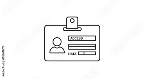 Line art icon of an identification card or access badge with a person's silhouette, 'ACCESS' text, and 'DATA' with a progress bar, representing security and information.