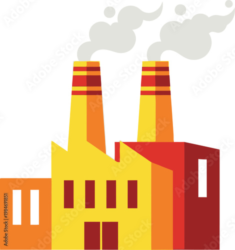 Industrial pollution factory chimneys emitting smoke into a blue sky