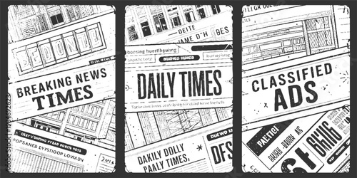 Black and white newspaper pages with headlines like breaking news times daily times and classified ads