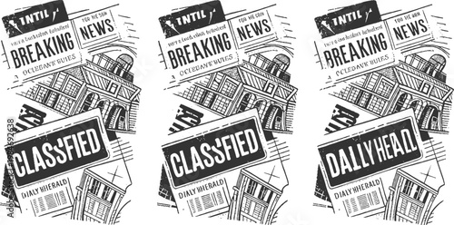 Vintage newspaper headlines breaking news classified ads daily herald building