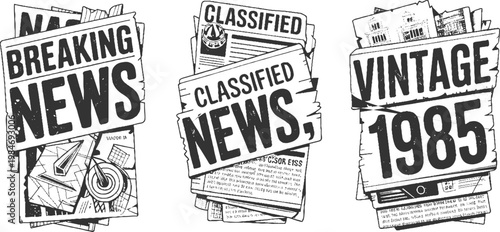 Three newspaper headlines breaking news classified news vintage 1985