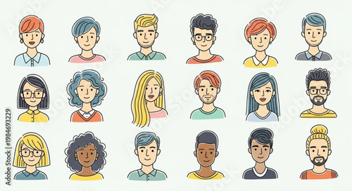 Diverse Group of People Illustrated Portraits Collection.
