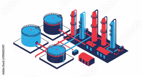 Industrial Oil Refinery Plant with Storage Tanks and Towers.