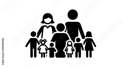 Stylized Icon Depicting a Large Family Unit Together.