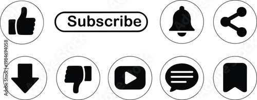 Social media button set with subscribe button like dislike thumbs up notification  share comment and play icons vector  illustration