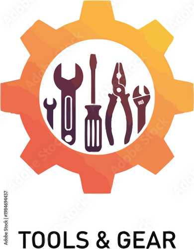 Tools and gear logo a circular design with mechanical instruments