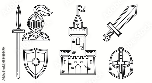 medieval knight armor castle sword shield vector illustration for gaming branding