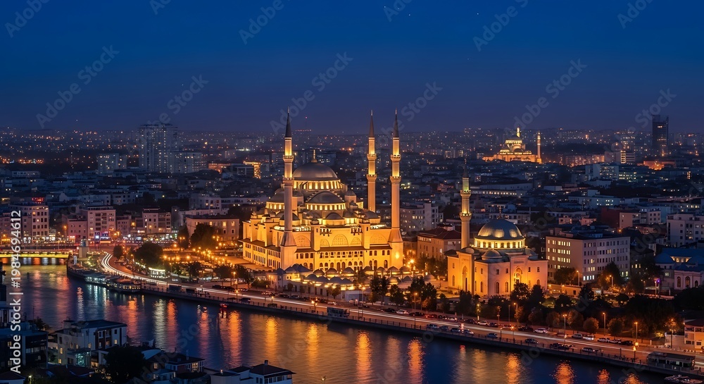 Fototapeta premium Edirnes Selimiye Mosque at Night - A Stunning Architectural Masterpiece.