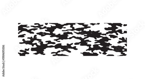 Abstract camouflage pattern in black and white, irregular organic shapes creating a textured background for military or design applications.