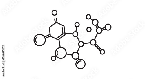 Ascorbic acid chemical structure, vitamin C molecular formula, essential nutrient line art illustration.