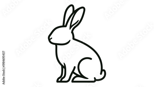 Simple black and white line drawing of a rabbit in a seated position