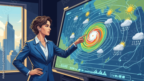 Meteorologist Explains Hurricane on Interactive Weather Screen