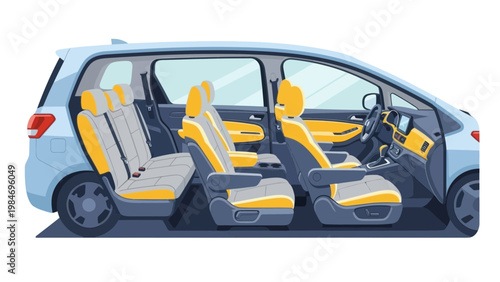 Modern Minivan Interior with Yellow and Grey Seats