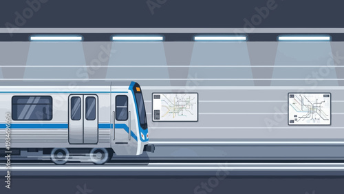 Modern Metro Train Arriving at Station Platform