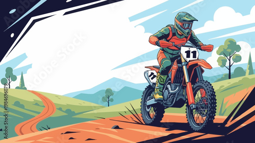 Motocross Rider in Action on a Dirt Bike