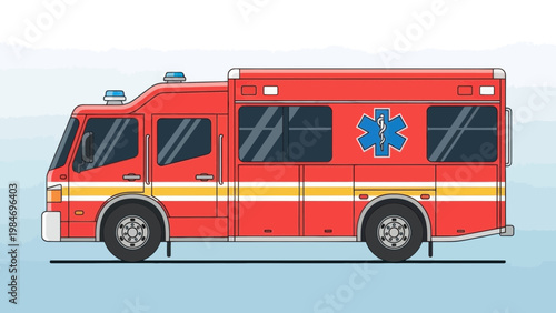 Red Ambulance Rescue Vehicle with Medical Symbol