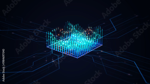 Fotografie High-tech concept of an artificial intelligence microchip processing big data flows