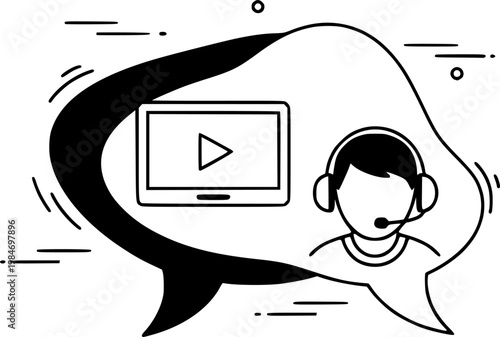 Online education and digital seminar symbol for distance learning and video conference presentation featuring a simple black line art webinar pictogram – Black Vector Illustration