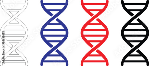 DNA Double Helix Icon Set in Outline, Colored and Solid Styles, Genetics and Biotechnology Vector Icons for Medical, Healthcare and Science Design