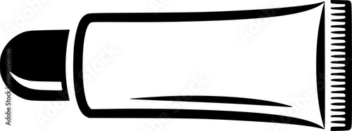 Cosmetic skincare and medical ointment symbol for beauty lotion and personal care hygiene packaging featuring a simple black line art cream tube pictogram – Black Vector Illustration